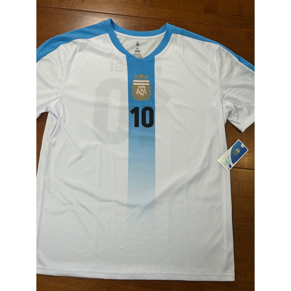 New AFA Argentina Messi Soccer Jersey Mens XL White Blue 10 Official Product